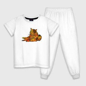 Детская пижама хлопок с принтом Акварельный тигр 2022 в Екатеринбурге, 100% хлопок |  брюки и футболка прямого кроя, без карманов, на брюках мягкая резинка на поясе и по низу штанин
 | дикие кошки | новый год | символ года | тигр | тигренок