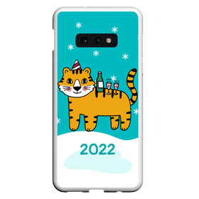 Чехол для Samsung S10E с принтом Новогодний стол - тигр в Екатеринбурге, Силикон | Область печати: задняя сторона чехла, без боковых панелей | Тематика изображения на принте: 2022 | год тигра | новый год | новый год 2022 | символ года | тигр | тигренок | тигрица | тигры