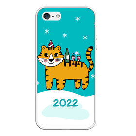 Чехол для iPhone 5/5S матовый с принтом Новогодний стол - тигр в Екатеринбурге, Силикон | Область печати: задняя сторона чехла, без боковых панелей | 2022 | год тигра | новый год | новый год 2022 | символ года | тигр | тигренок | тигрица | тигры