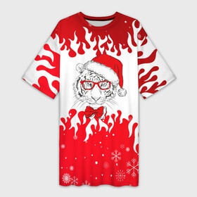 Платье-футболка 3D с принтом Новогодний тигр Нарисованный огонь. в Екатеринбурге,  |  | 2022 | happy new year | merry christmas | год тигра | зима близко | нг | новогодний | новогодний тигр | новый год | новый год 2022 | олень | рождество | символ 2022 года | снег | снежинки | тигр