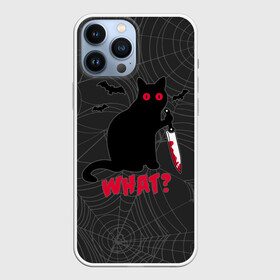 Чехол для iPhone 13 Pro Max с принтом What Кот убийца в Екатеринбурге,  |  | bats | blood | cat | halloween | killer | maniac | what | with a knife | кот | кошка | кровь | летучие мыши | с ножом | хеллоуин | что