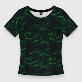 Женская футболка 3D Slim с принтом Еловый рай в Екатеринбурге,  |  | ели | елки | камуфляж ели | камуфляж ёлки | одежда 3d | одежда полная запечатки | одежда про лес | одежда с елками | одежда с лесом | приколы про лес | принт с лесом
