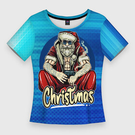 Женская футболка 3D Slim с принтом Санта криминалиус в Екатеринбурге,  |  | new year | арт | графика | дед мороз | зима | новый год | рождество | санта