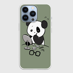Чехол для iPhone 13 Pro с принтом Панда красит глаза в Екатеринбурге,  |  | bear | eyes | in front of the mirror | paints | panda | глаза | красит | медведь | панда | перед зеркалом