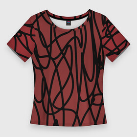 Женская футболка 3D Slim с принтом Кот пробежал в Екатеринбурге,  |  | в топе | в тренде | каракули | линяя | нить | новинка | орнамент | популярное | популярное узор | стиль | узор | чёрная линяя | чёрное на красном
