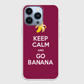 Чехол для iPhone 13 Pro с принтом Keep calm and go banana в Екатеринбурге,  |  | Тематика изображения на принте: banana | fruit | joke | keep calm and go banana | royal motto | банан | иди на банан | королевский девиз | успокойся | фрукт | шутка