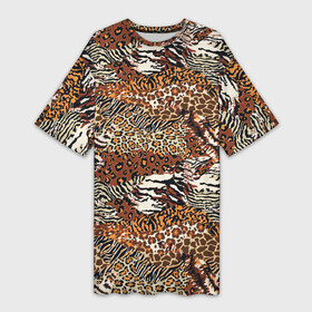 Платье-футболка 3D с принтом Шкуры Диких Животных в Екатеринбурге,  |  | animals | safari | zoo | дикая природа | животные | жираф | звери | зебра | зоопарк | лев | сафари | слон