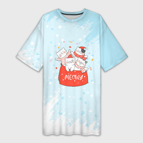 Платье-футболка 3D с принтом [Happy New Year]  Новогодние котята в Екатеринбурге,  |  | 2022 | happy new year | merry christmas | год тигра | зима близко | коты | котята | нг | новогодние коты | новогодний | новый год | новый год 2022 | рождество | символ 2022 года | снег | снежинки