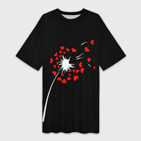 Платье-футболка 3D с принтом Сердечный одуванчик в Екатеринбурге,  |  | feelings | fly away | hearts | hearty dandelion | holiday | love | valentines day | день святого валентина | любовь | праздник | разлетаются | сердечный одуванчик | сердца | чувства