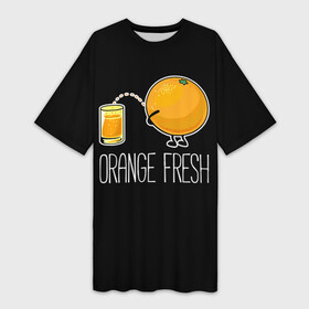 Платье-футболка 3D с принтом Orange fresh  апельсиновый фрэш в Екатеринбурге,  |  | freshly squeezed | funny | joke | juice | orange | orange fresh | апельсин | апельсиновый фрэш | писает в стакан | прикол | свежевыжатый | сок | шутка