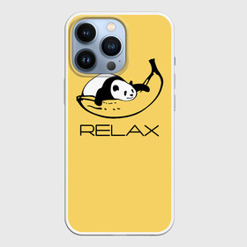 Чехол для iPhone 13 Pro с принтом Relax: панда на банане в Екатеринбурге,  |  | banana | bear | hugged | lies | panda | relax | банан | лежит | медведь | обнял | панда