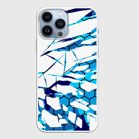 Чехол для iPhone 13 Pro Max с принтом 3D ВЗРЫВ ПЛИТ Белые и синие осколки в Екатеринбурге,  |  | Тематика изображения на принте: 3d | 3д | абстракция | осколки | плиты | текстуры