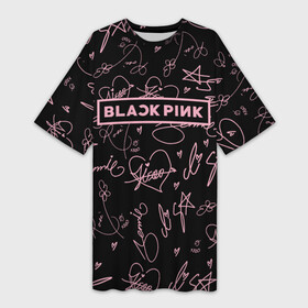 Платье-футболка 3D с принтом BLACKPINK АВТОГРАФЫ ЧЁРНЫЙ в Екатеринбурге,  |  | black  pink | blackpink | ddudu ddudu | jennie | jisoo | kpop | lalisa | lisa | rose | блекпинк | группа | ддуду ддуду | дженни | джису | корейская группа | кпоп | лисы | розовый | розэ | черный
