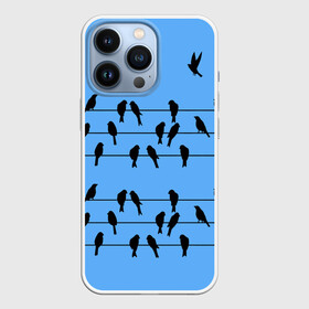 Чехол для iPhone 13 Pro с принтом Птицы сидят на проводах в Екатеринбурге,  |  | birds | blue sky | electric | sit | spring | wires | весна | голубое небо | провода | птицы | сидят | электрические