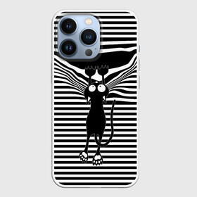 Чехол для iPhone 13 Pro с принтом Кот рвет тельняшку в Екатеринбурге,  |  | cat | hung | mad cat | stripes | tears | vest | бешеный кот | кошка | повис | полосы | рвет | тельняшка