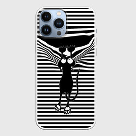 Чехол для iPhone 13 Pro Max с принтом Кот рвет тельняшку в Екатеринбурге,  |  | cat | hung | mad cat | stripes | tears | vest | бешеный кот | кошка | повис | полосы | рвет | тельняшка