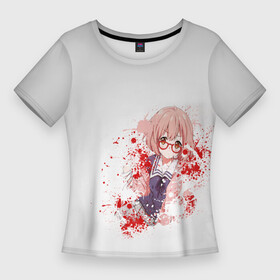 Женская футболка 3D Slim с принтом Курияма кровь в Екатеринбурге,  |  | аниме девочка | за гранью | курияма | курияма мирай | мирай