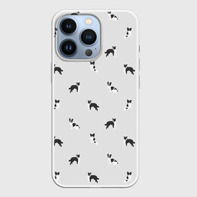 Чехол для iPhone 13 Pro с принтом Черно белые собачки паттерн в Екатеринбурге,  |  | белый | бордер колли | бостон терьер | монохром | папильон | паттерн | серый | собаки | спокойные цвета | той спаниэль | французский бульдог | черно белый принт