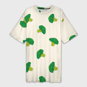 Платье-футболка 3D с принтом Брокколи паттерн в Екатеринбурге,  |  | брокколи | веган | вегетарианец | еда | зелень | зож | овощи | паттерн | пп | правильное питание | салаты