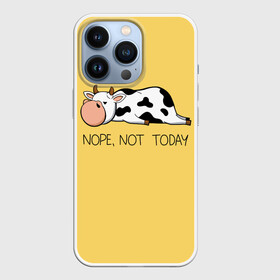 Чехол для iPhone 13 Pro с принтом Nope, not today в Екатеринбурге,  |  | Тематика изображения на принте: bull | joke | lazy cow | lies | nope | not today | rests | бык | лежит | ленивая корова | не сегодня | нет | отдыхает | прикол | шутка