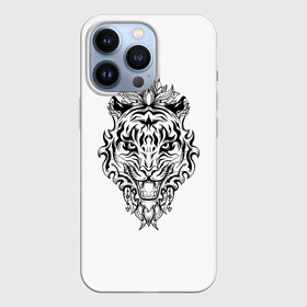 Чехол для iPhone 13 Pro с принтом Тигровый оскал в Екатеринбурге,  |  | Тематика изображения на принте: грозный | зверь | кот | новый год | оскал | портрет | рык | силуэт | тату | тигр | хищник
