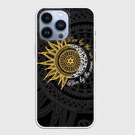 Чехол для iPhone 13 Pro с принтом Live by the sun Love by the moon в Екатеринбурге,  |  | fusion | live by the sun | love by the moon | moon | ornament | pattern | sun | жизнь под солнцем | луна | любовь под луной | орнамент | слияние | солнце | узор