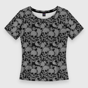 Женская футболка 3D Slim с принтом Gray skulls в Екатеринбурге,  |  | bone | bones | screaming | screaming skulls | skull | skulls | smile | кости | кричат | кричащие | кричащие черепа | улыбка | череп | черепа