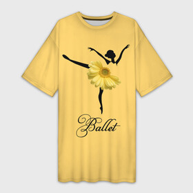 Платье-футболка 3D с принтом Ballet Балет в Екатеринбурге,  |  | ballerina | ballet | ballet tutu | dance | flower | gerbera | yellow | балерина | балет | балетная пачка | гербера | жёлтая | танец | цветок