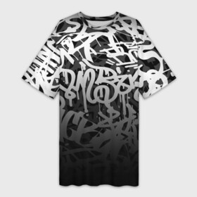 Платье-футболка 3D с принтом GRAFFITI WHITE TAGS  ГРАФФИТИ в Екатеринбурге,  |  | gradient | graffiti | tags | градиент | граффити | каллиграфия | надписи | теги | тегинг | узор
