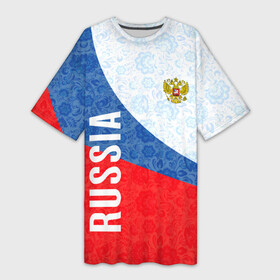 Платье-футболка 3D с принтом RUSSIA SPORT STYLE  РОССИЯ СПОРТИВНЫЙ СТИЛЬ в Екатеринбурге,  |  | flag | russia | sport | team | герб | патриотизм | росссия | сборная | спорт | страна | триколор | узор | флаг | хохлома