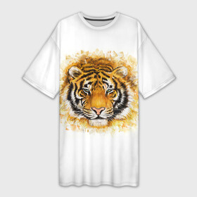 Платье-футболка 3D с принтом Дикий Тигр (Wild Tiger) в Екатеринбурге,  |  | animal | beast | cat | predator | tiger | амурский тигр | белый тигр | год тигра | дикий тигр | животное | зверь | злой тигр | кот | новый год 2022 | оскал | охотник | полосатая кошка | полоски тигра | саблезубый тигр