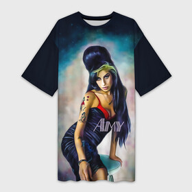 Платье-футболка 3D с принтом Amy Jade Winehouse в Екатеринбурге,  |  | artwork | back in black | rb | soul | арт | девушкам | джаз | музыка | популярное | рисунки | эми уайнхаус | яркий