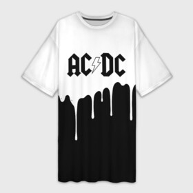 Платье-футболка 3D с принтом AC DC подтёки в Екатеринбурге,  |  | ac dc | acdc | ас дс | асдс | музыка | рок