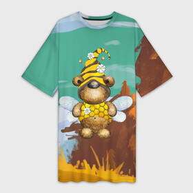 Платье-футболка 3D с принтом Медвежонок  пчела в Екатеринбурге,  |  | костюм пчелы | медведь | медвежонок | милый | плеча | пчелы