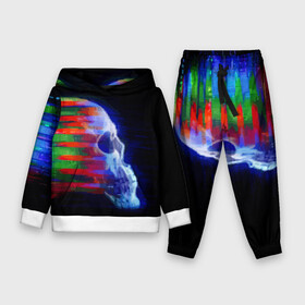 Детский костюм 3D (с толстовкой) с принтом Color glitch skull в Екатеринбурге,  |  | color | fashion | glitch | hype | neon | skull | vanguard | авангард | глитч | мода | хайп | цвет | череп