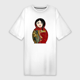 Платье-футболка хлопок с принтом Красивая матрешка в Екатеринбурге,  |  | девушка | женщина | игрушка | красота | кукла | матрешка | народный | национальный | россия | русская | этнический | этно
