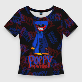 Женская футболка 3D Slim с принтом Poppy Playtime  ХАГГИ ВАГГИ. в Екатеринбурге,  |  | huggy wuggy | poppy playtime | игра | кукла | монстр | плэйтайм | поппи плейтайм | хагги вагги | хоррор