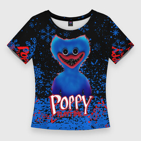 Женская футболка 3D Slim с принтом Poppy Playtime (хоррор) в Екатеринбурге,  |  | huggy wuggy | poppy playtime | игра | кукла | монстр | плэйтайм | поппи плейтайм | хагги вагги | хоррор