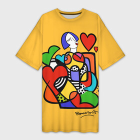 Платье-футболка 3D с принтом Girl with hearts в Екатеринбурге,  |  | brazilian artist | bright colors | cubism | emoji | girl | graffiti | hearts | love | pop art | romero britto | valentines day | бразильский художник | граффити | девушка | день святого валентина | кубизм | любовь | ромеро бритт