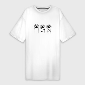 Платье-футболка хлопок с принтом 3 Кошачьи лапки в Екатеринбурге,  |  | абрис | животное | животные | забавные | когти | контур | кот | котенок | коты | котята | кошка | кошки | лапки | лапы | милый | набор | обводка | паттерн | пушистый | пятна | пятнистый | пятно | рисунок