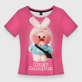 Женская футболка 3D Slim с принтом Duck Lalafan утёнок Лалафанфан в Екатеринбурге,  |  | Тематика изображения на принте: duck | korean | lalafanfan | rosy cheeks | soft | toy | игрушка | корейская | круглые очки | лалафан | лалафанфан | мягкая | розовые щёки | утка