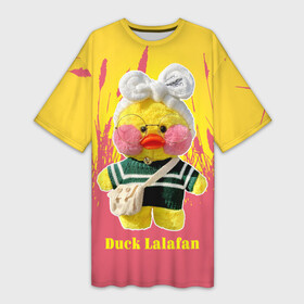 Платье-футболка 3D с принтом Duck Lalafanfan в Екатеринбурге,  |  | duck | korean | lalafanfan | rosy cheeks | soft | toy | игрушка | корейская | круглые очки | лалафан | лалафанфан | мягкая | розовые щёки | утка