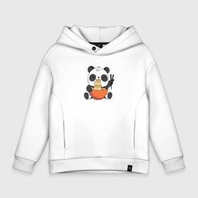 Детское худи Oversize хлопок с принтом Cute Panda Eating Ramen в Екатеринбурге, френч-терри — 70% хлопок, 30% полиэстер. Мягкий теплый начес внутри —100% хлопок | боковые карманы, эластичные манжеты и нижняя кромка, капюшон на магнитной кнопке | anime | food | kawaii | аниме | еда | звери | китай | лапша | милый | мимими | панда | рамен | япония