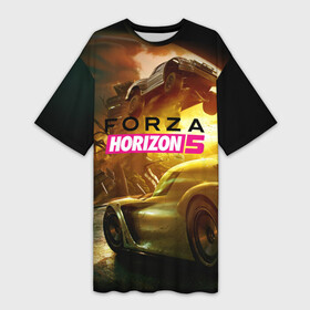 Платье-футболка 3D с принтом Forza Horizon 5  crazy race в Екатеринбурге,  |  | arcade racing simulator | car | flies | forza horizon | frenzied race | logo | pc game | sports | suv | автомобиль | аркадный гоночный симулятор | бешеная гонка | внедорожник | компьютерная игра | летит | логотип | спортивный