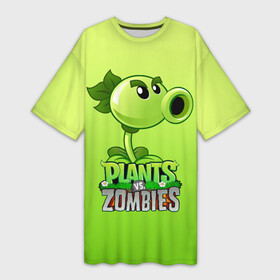 Платье-футболка 3D с принтом Plants vs. Zombies  Горохострел в Екатеринбурге,  |  | Тематика изображения на принте: plants vs zombies | горохострел | зомби | игра | компьютерная игра | против | растения | растения против зомби