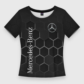 Женская футболка 3D Slim с принтом Mercedes Benz black соты в Екатеринбурге,  |  | amg | mercedes | mercedesamg gt | sport | амг | мерседес | мерседесбенц амг | спорт