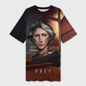 Платье-футболка 3D с принтом PREY woman в Екатеринбурге,  |  | horror | prey | space | космический корабль | космос | прей | прэй | страшная игра | ужастик | шутер