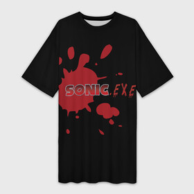 Платье-футболка 3D с принтом Sonic Exe  логотип с брызгами крови в Екатеринбурге,  |  | exe | sonic | аркада | брызги | игра | компьютерная | красный | кровь | логотип | черный