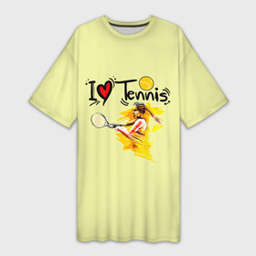 Платье-футболка 3D с принтом Я Люблю Tennis в Екатеринбурге,  |  | tennis | корт | мячик | ракетки | спортсменка | теннис | теннисистка | я люблю теннис