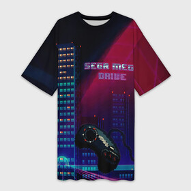 Платье-футболка 3D с принтом SEGA MEGA DRIVE в Екатеринбурге,  |  | 24 sata | 8 бит игры | 8bit | retro bit | retro console | retro gaming | sega arcade | sega games | video game | сега мега драйв | старая консоль